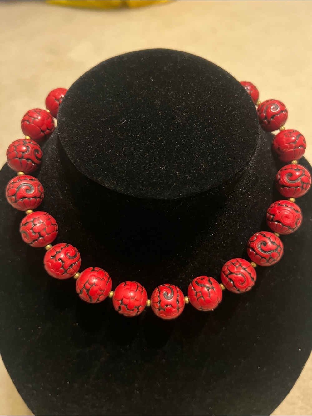 Beautiful Chunky Beaded Cinnabar Lookalike Necklace